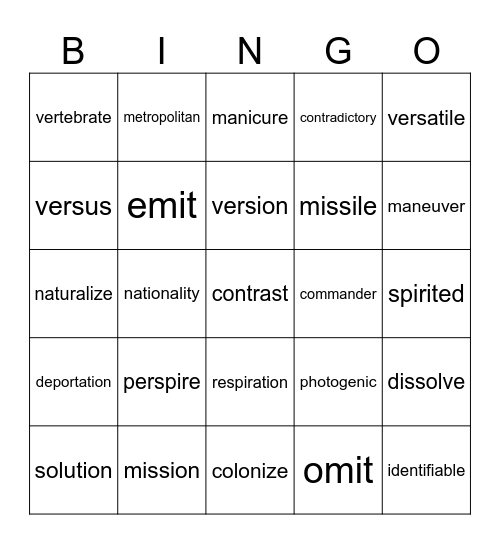 English 6 Spring Bingo Card