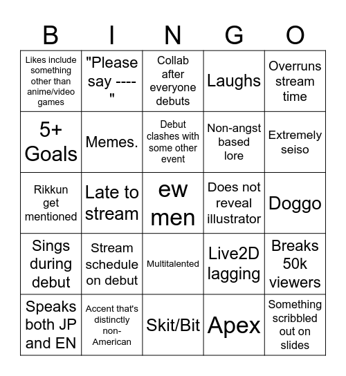 NijiEN Bingo Card