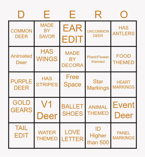 Gear Deer Bingo Card