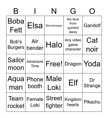 Comic Con Bingo Card