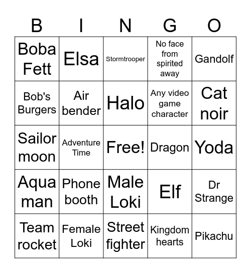Comic Con Bingo Card
