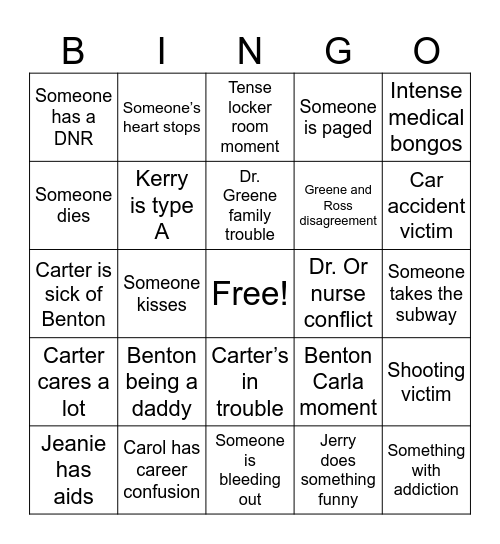 ER season 4 bingo Card