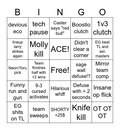 Valorant Bingo Card