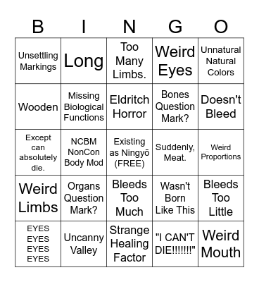 BODY HORROR BINGYŌ :) Bingo Card