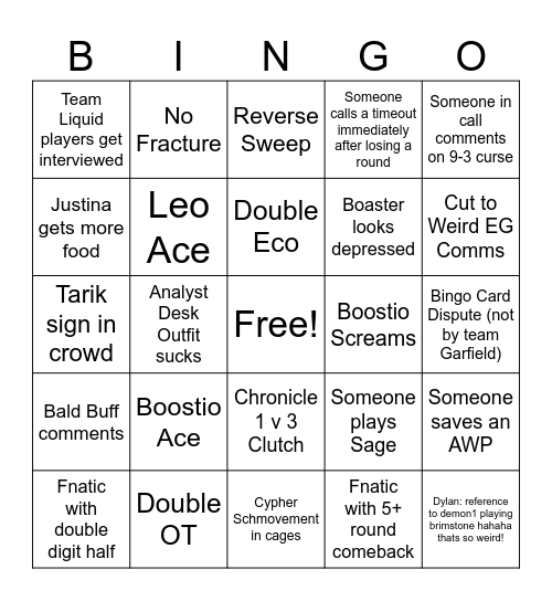 FNC 3-0 Bingo Card