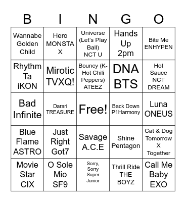 Boy Groups Bingo Card