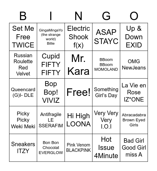 Girl Groups Bingo Card
