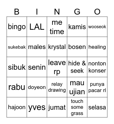 dy Bingo Card