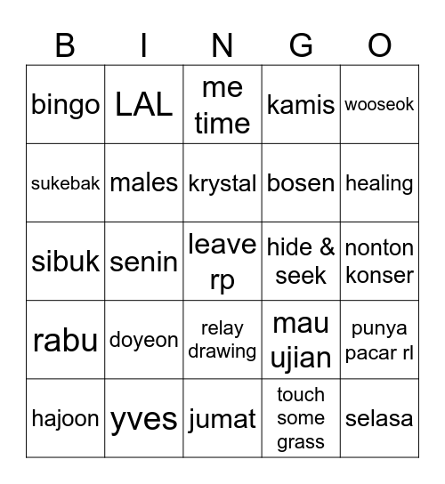 dy Bingo Card