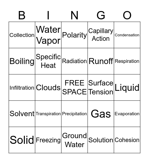 Water Cycle Review Bingo Card