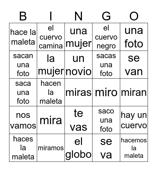 Me voy- movie talk 1 Bingo Card