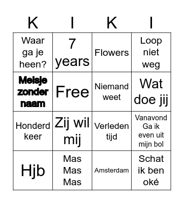 Kiki’s bingo Card