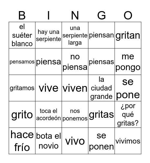 Me voy - Movie talk lado 2 Bingo Card