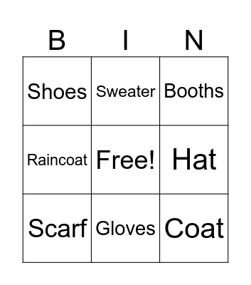 Clothes Bingo Card