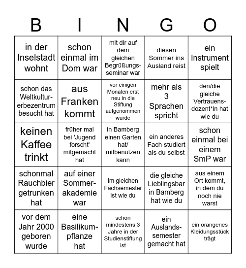 Finde jemanden, der/die ... Bingo Card