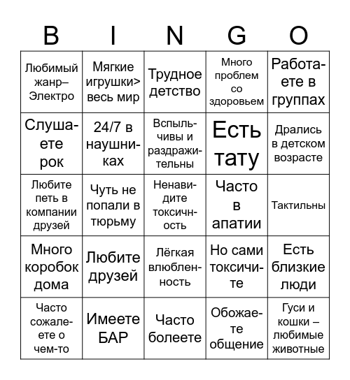 Стасия Радке бинго Bingo Card