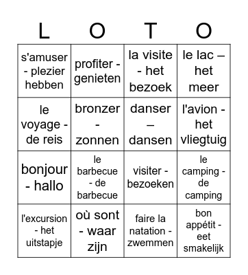 Je vous souhaite de bonnes vacances ! Bingo Card