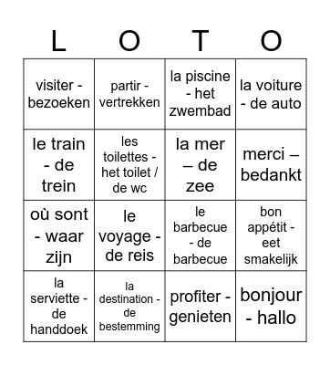 Je vous souhaite de bonnes vacances ! Bingo Card