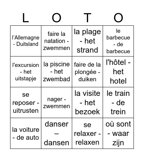 Je vous souhaite de bonnes vacances ! Bingo Card