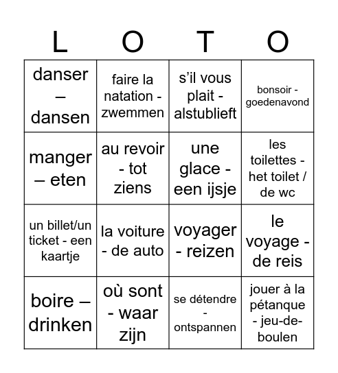 Je vous souhaite de bonnes vacances ! Bingo Card