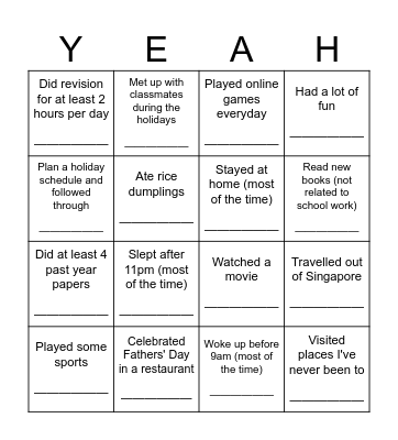 How was your June holidays? Bingo Card