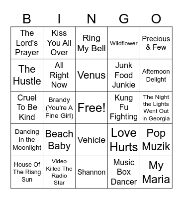 One-Hit Wonders 1970's 01 Bingo Card