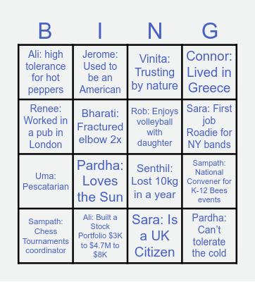 Innov Team Fun Facts Bingo Card