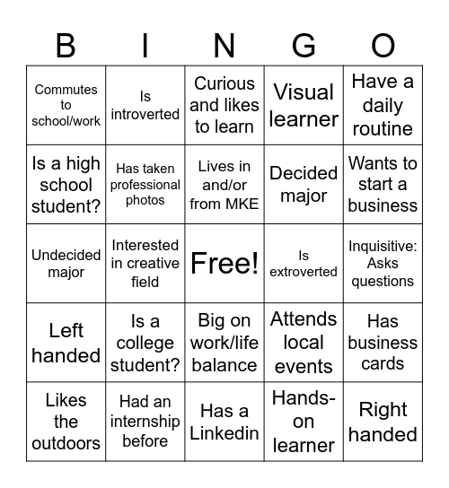 BrandLab Internship Bingo Card