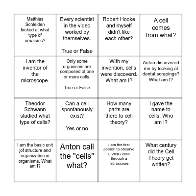 Cell Thoery and Microscopes Bingo Card
