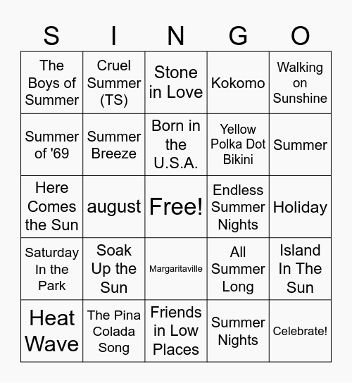 When I Met You in the Summer . . . Bingo Card