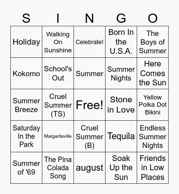 When I Met You in the Summer . . . Bingo Card