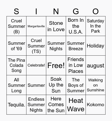 When I Met You in the Summer . . . Bingo Card
