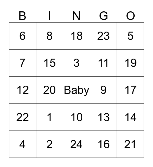 Sarah's Baby Girl Bingo Card