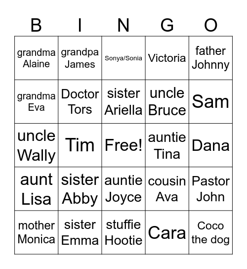 name Bingo Card