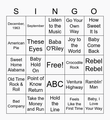 Sunny With a High Of the 1970s! Bingo Card