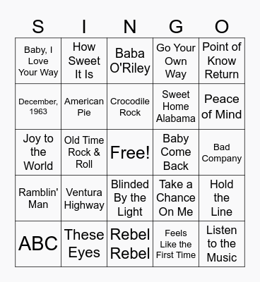 Sunny With a High Of the 1970s! Bingo Card