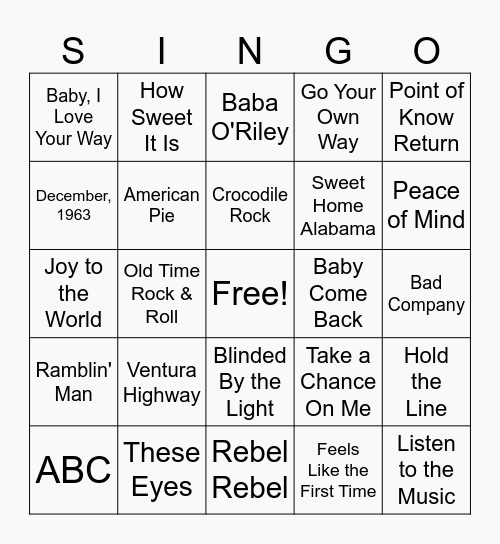Sunny With a High Of the 1970s! Bingo Card