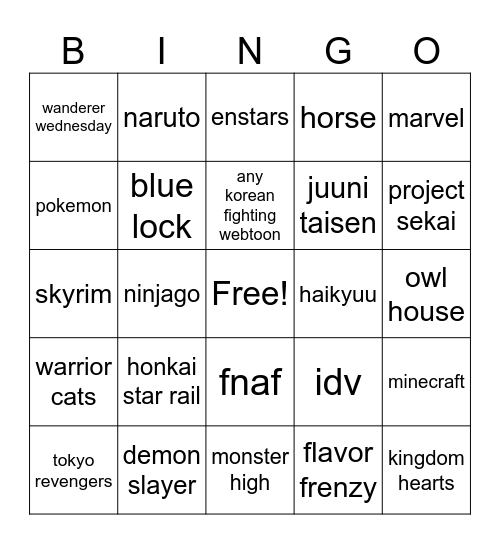Untitled Bingo Card