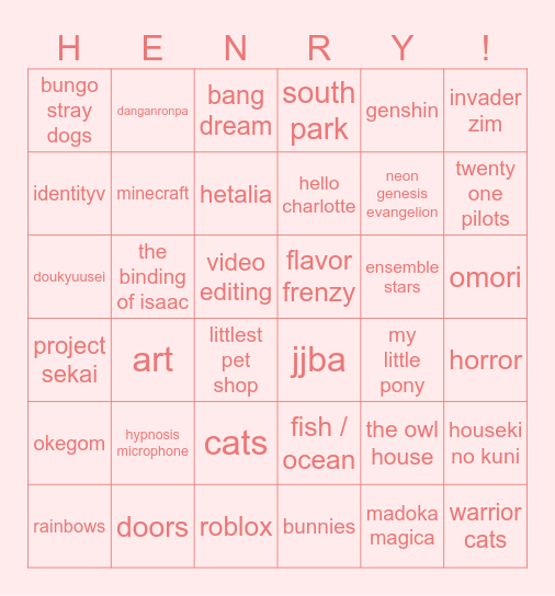 hebry autism Bingo Card