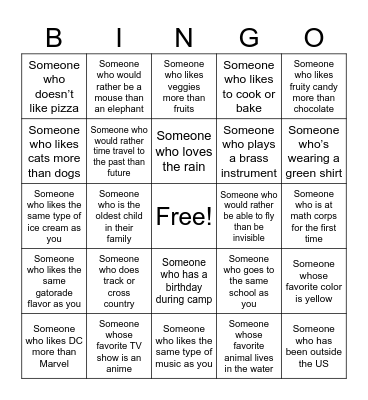 Math Corps Bingo Card