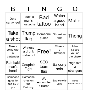 Blinn Beach Trip 2023 Bingo Card