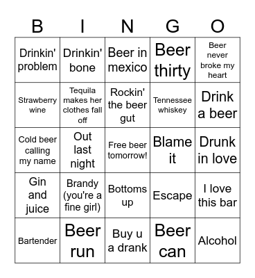 Drinking Songs Bingo Card