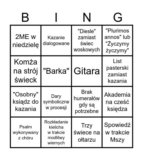 Liturgiczne bingo Card