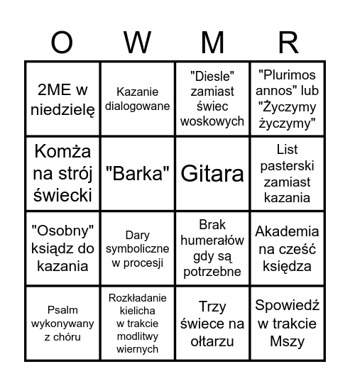 Liturgiczne bingo Card