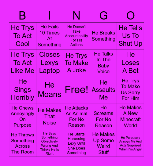 Timmy Bingo Card