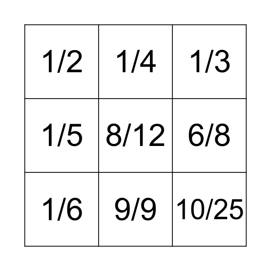 Equivalent Fraction Bingo 3 Bingo Card