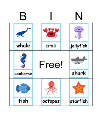SEA ANIMALS BINGO Card