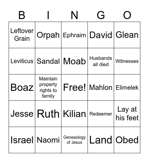 Ruth Bingo Card