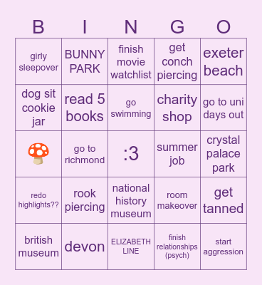 summer Bingo Card