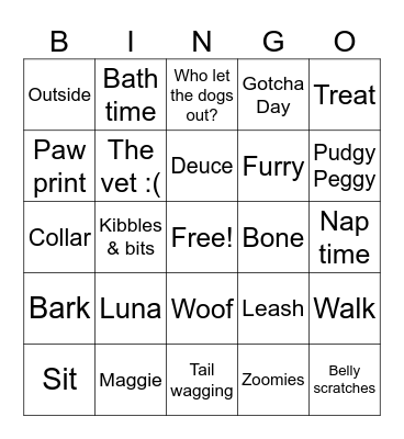 Gotcha Day Bingo Card